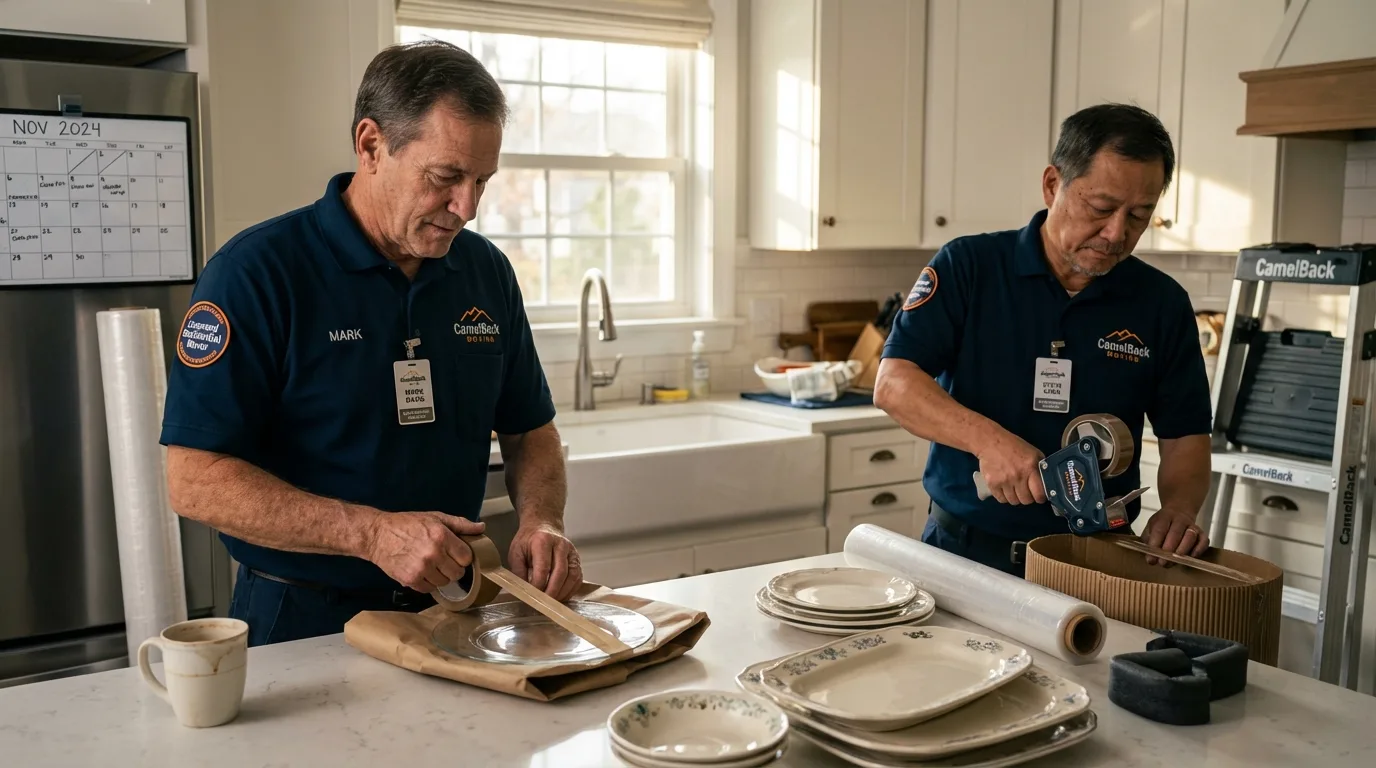 Professional crew packing kitchen dishware in Mascot, TN